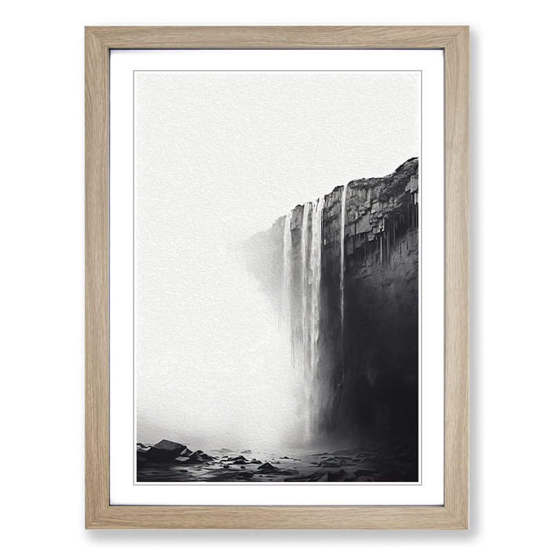 Waterfall Minimalism Art - Framed Print, 64cm H x 46cm W, Oak Framed