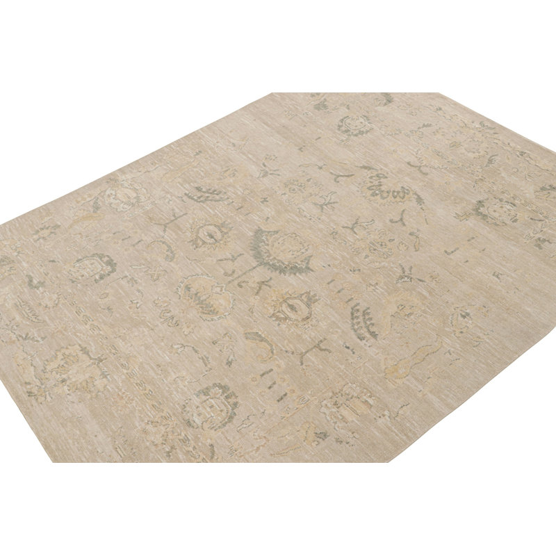 Oushak Hand Knotted Silk Floral Area Rug, Rectangle 12' x 18'
