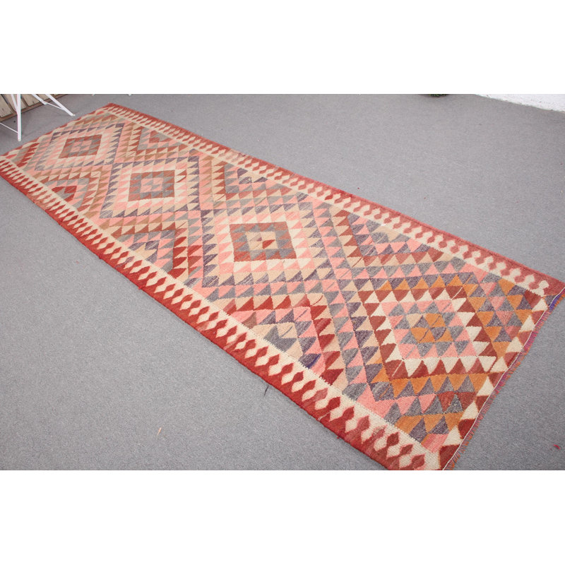 Tapis de couloir anatolien turc rétro en rose, idéal pour les escaliers et les couloirs, en laine
