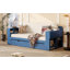 Grand lit de jour avec bureau amovible, tiroirs de rangement et table d'appoint hydraulique, bleu