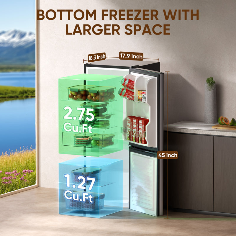 4 Cu.Ft Freestanding Refrigerator With Bottom Freezer For Apartment, Dorm, Office, ENERGY STAR, Silver