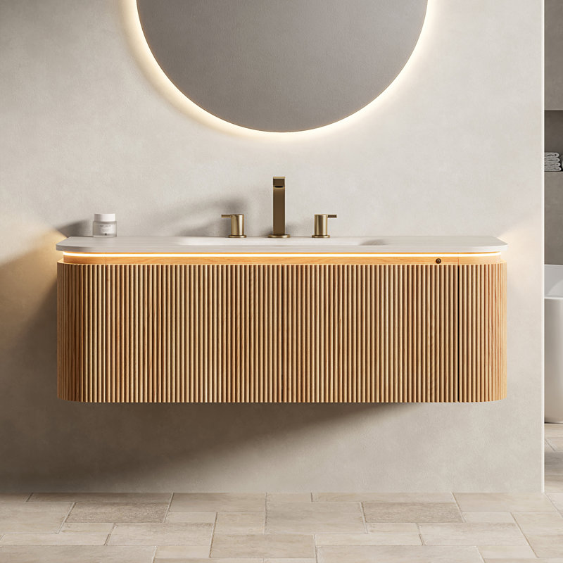 Lavabo de comptoir en marbre artificiel TONI 48 po avec 3 trous de robinet, sans robinet, sans armoire, blanc