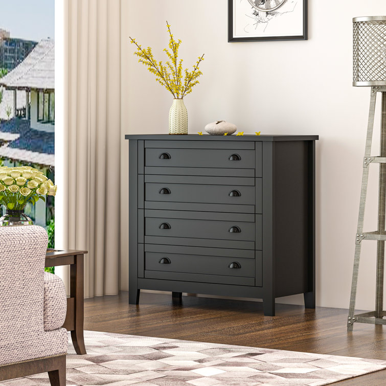 Nadra 4 Drawer Dresser for Bedroom, Chest of Drawers Organizer Storage, Farmhouse Wood Rustic Tall Dresser Winston Porter Color: Gray