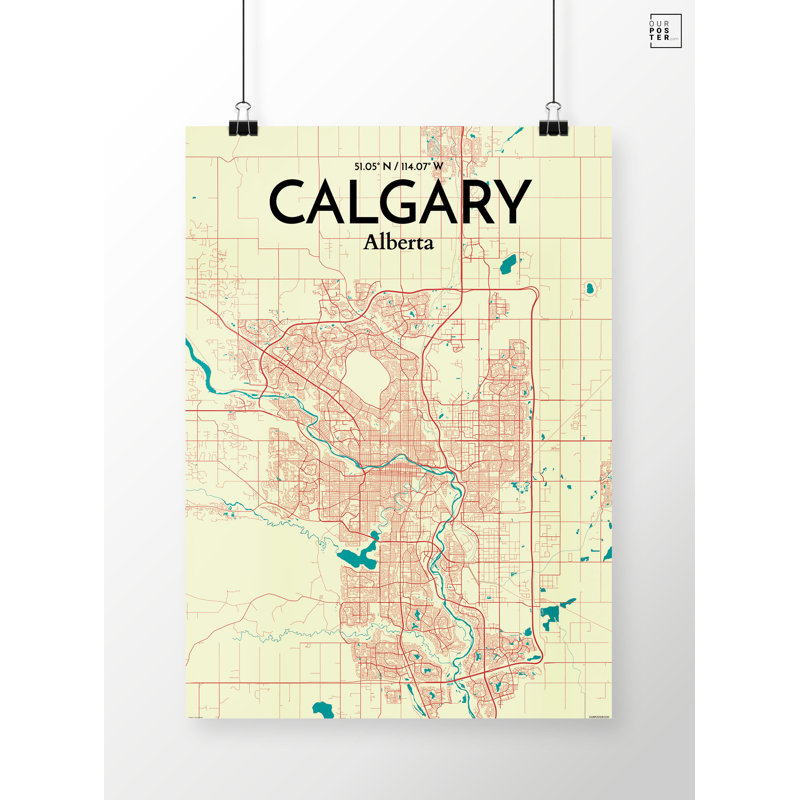 « calgary city map », reproduction d’impression sur affiche en couleur, H 36 po x l 24 po