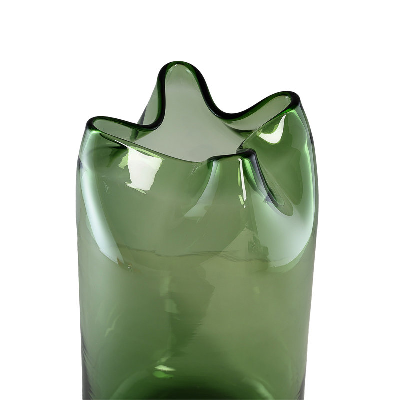  Mosswave Green Glass Vase, Wavy Rim Flower Vase, Handcrafted Modern Accent For Floral Arrangements, Rustic & Contemporary Home Décor, 5.5" Diameter & 9.5" Tall, Pack Of 6