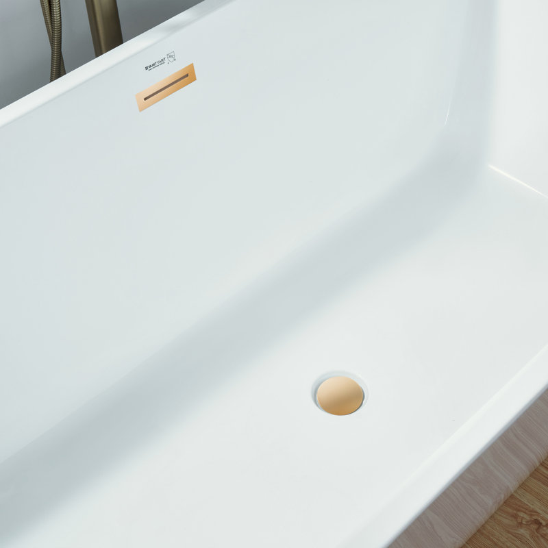 Lydia 59" x 30" Freestanding Soaking Bathtub, White/Titanium Gold
