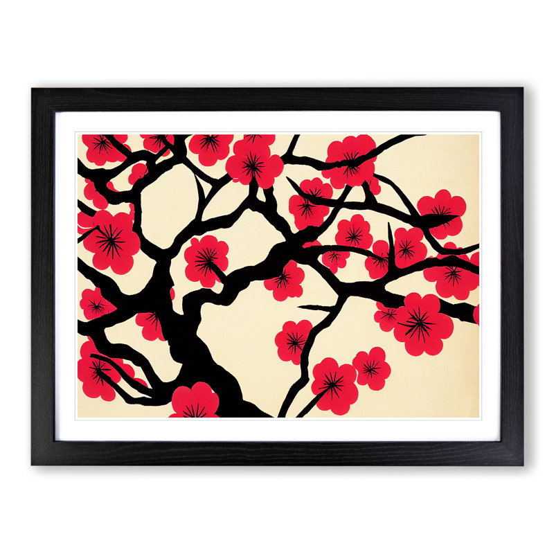 Eye Catching Cherry Blossom Tree Flowers 1 Piece Single Picture Frame Painting, 46cm H x 64cm W x 2cm D, Black