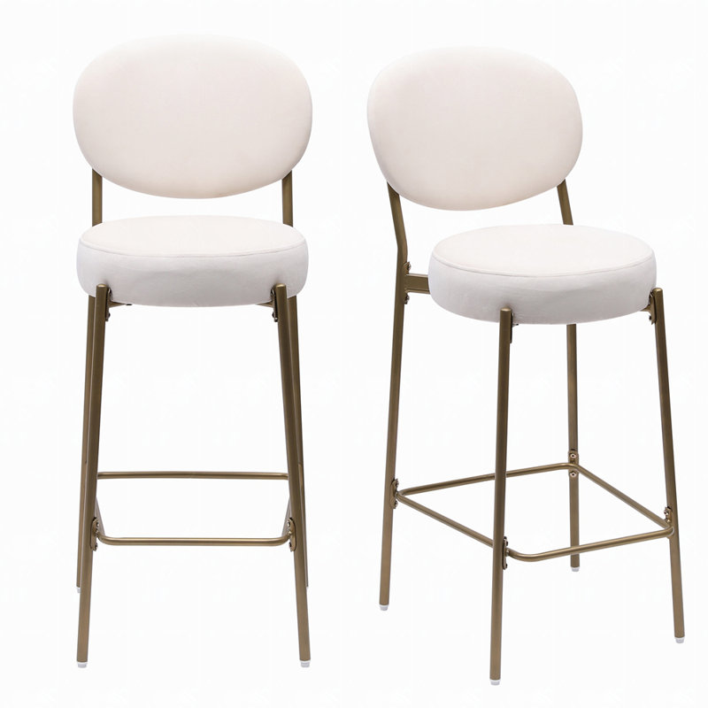 Tabourets de bar rembourrés avec tabouret de comptoir en velours avec dossier et repose-pieds, ensemble de 2 chaises de salle à manger rondes pour la cuisine