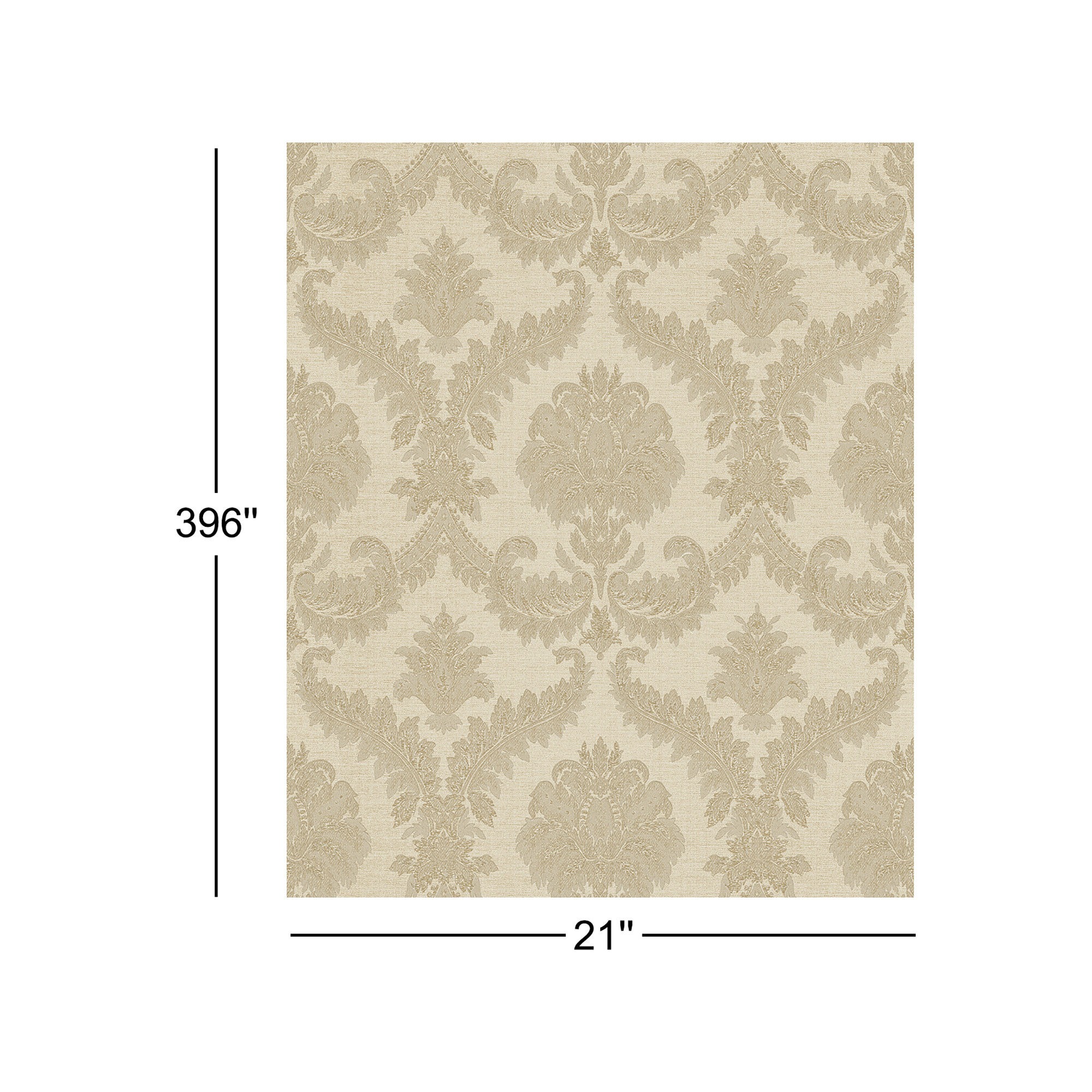 Cottage Chic Damask Italian Vinyl on Non-woven Wallpaper Roll, Beige