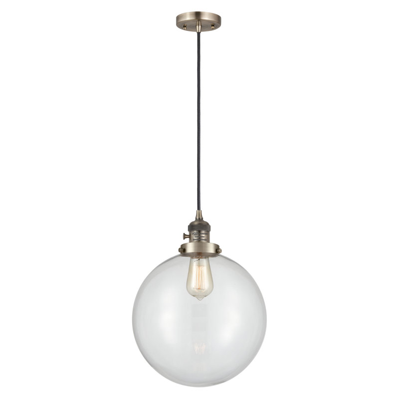 Luminaire suspendu à globe unique à 1 lumière, Clair, Laiton antique