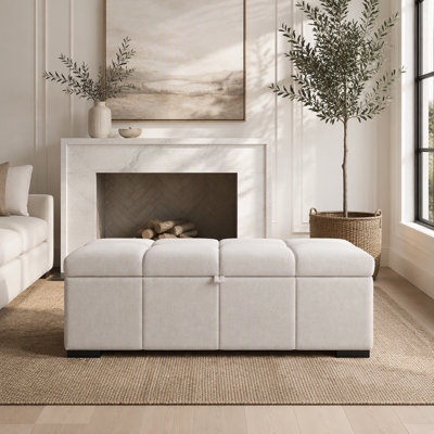 Banc de bout de lit moderne, tabouret de canapé rembourré avec rangement, repose-pieds rectangulaire avec rangement, repose-pieds de rangement convenant à la chambre à coucher, au salon et au bureau. Beige