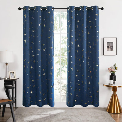 Foil Printed Constellation Pattern Blackout Grommet Curtains (Set of 4)
