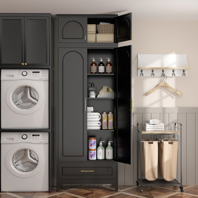 Kitchen Pantry Cabinet, 90" Tall Metal Pantry Cabinet, Food Cupboards With One Drawer, Freestanding Storage Cabinets For Dining, Living Room, Black,16" D X 32" W X 90" H, Assembly Required