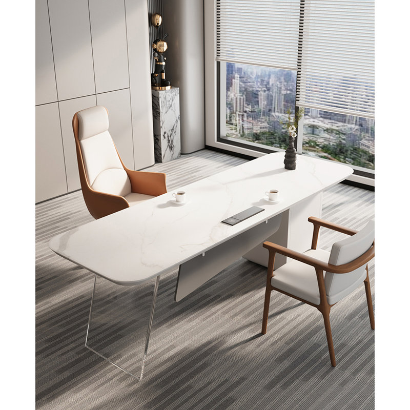 Bureau italien en pierre frittée minimaliste, H 29,5 po x l 63 po x P 27,6 po
