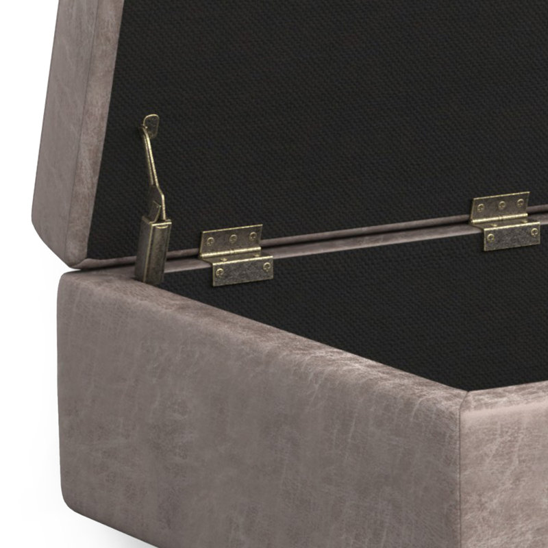 Repose-pieds avec rangement et table capitonnée Shay, Similicuir taupe grise