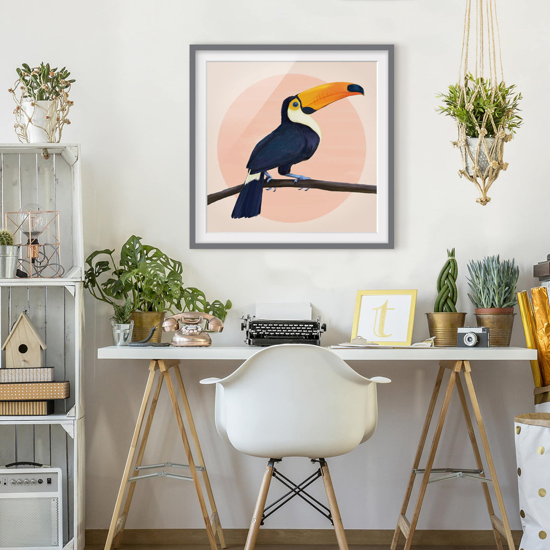 Gerahmtes Plakat-Illustrations-Vogel-Tukan-Pastell