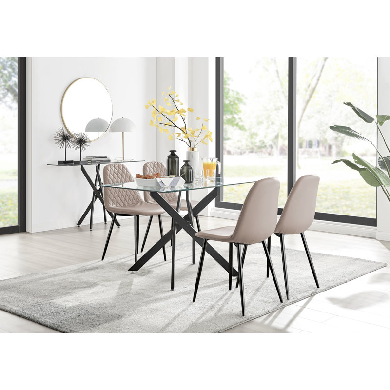 4 -Person Glass Dining Set, Cappuccino/Black