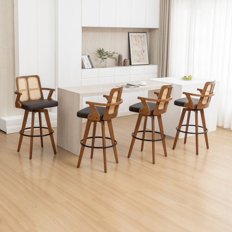 Swivel Upholstered Counter Stool, Brown, 4, Bar Stool (76.5cm Seat Height)