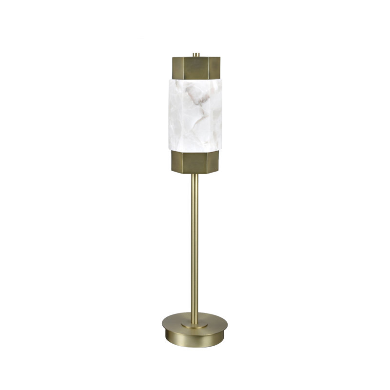 Lampe de buffet en métal doré poli de 85,7 cm (33,75 po) de hauteur avec abat-jour spécial en marbre blanc.