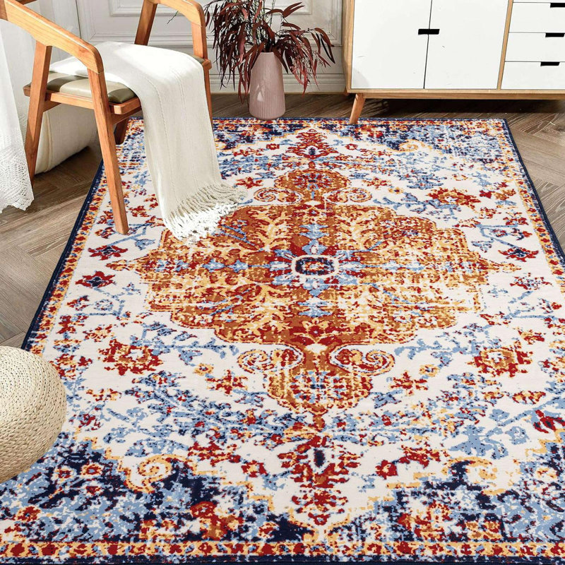 Vintage Bohemia Large Persian Non-slip Washable Area Rug, Rectangle 5' x 7'