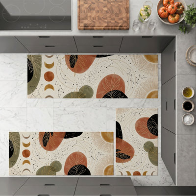 Abstract Botanical Non-Slip Washable Kitchen Mats