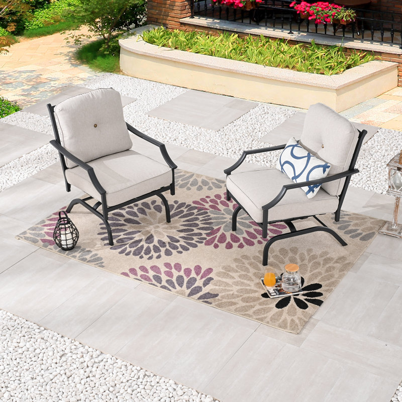 2-Piece Outdoor Patio Rocking Chair Set with Beige Cushions, White