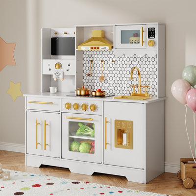 Large Wooden Kids Kitchen Playset 100x86x30cm | Pretend Role Play Kitchen with Realistic Oven, Microwave & Sink with Taps | Indoor/Outdoor Toy Kitchen for Ages 3+