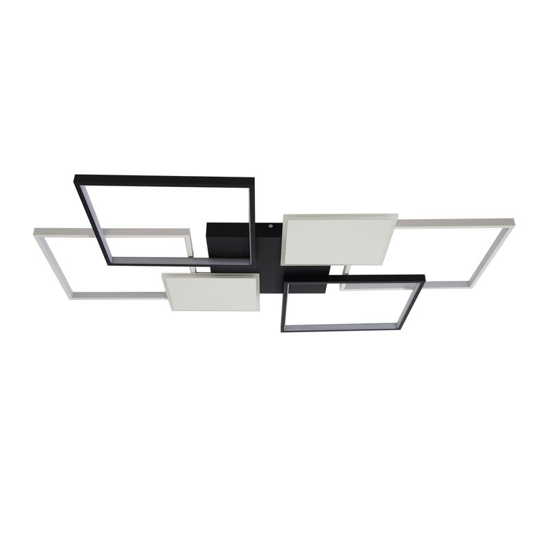 Plafonnier rectangulaire moderne à DEL avec télécommande, H 1,57 po x l 43,3 po x P 27,55 po, Noir / blanc