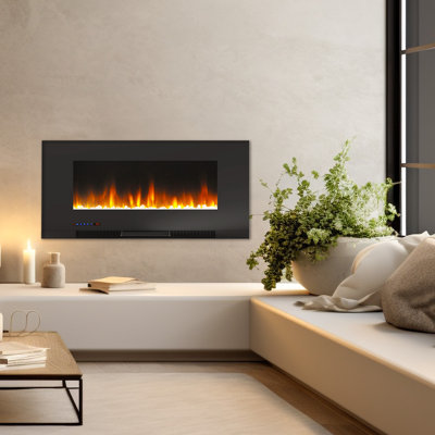 Cambridge Wall Mount Electric Fireplace Heater with Remote Control for Indoor Use in Living Room, Bedroom, Home Office