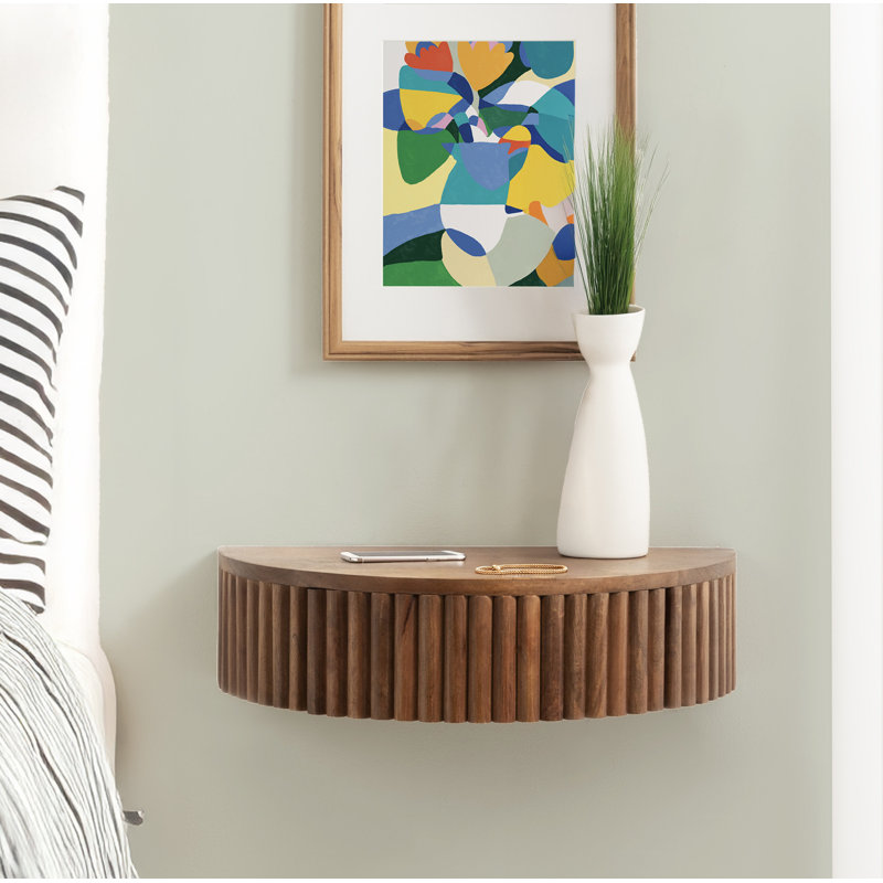 Kristie 20" W Solid Wood Floating Shelf with Drawer , Medium Wood