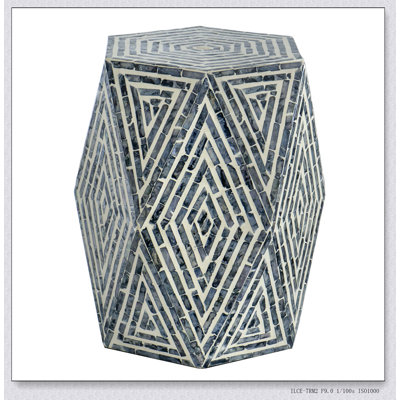 16 x 14 x 18 po, tabourets de jardin hexagonaux, table d'appoint unique Capiz, noir / blanc