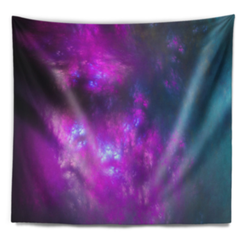 Tapisserie abstraite mauve bleu ciel étoilé fractal, H 50 po x l 60 po