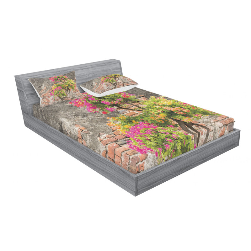 Ensemble de draps Fresh Fresh Tree avec fleurs fuchsia, Taies d'oreiller pour grand lit