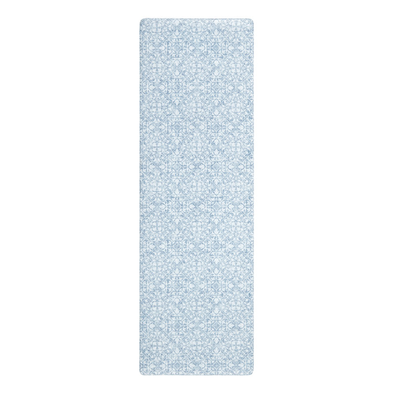TOWN & COUNTRY BASICS Comfort Plus Non-Slip Backing Vintage Medallion Tile Anti Fatigue Comfort Mat, Blue, Runner 1'6" x 4'7"