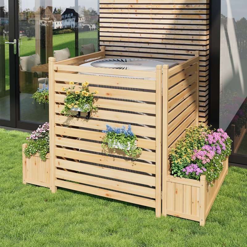 33x40 in Outdoor Privacy Fence Panels, 3-Panel Wood AC Unit Screen with Planter Box, Wood Privacy Fence Panels for Outside, Yard Fence for Air Conditioner, Trash Can, Pool, Patio & Backyard Decor