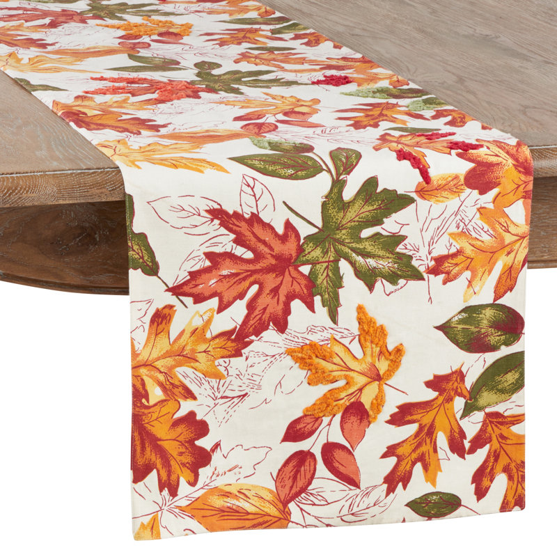 Tyree Embroidered Leaves Autumn Table Runner