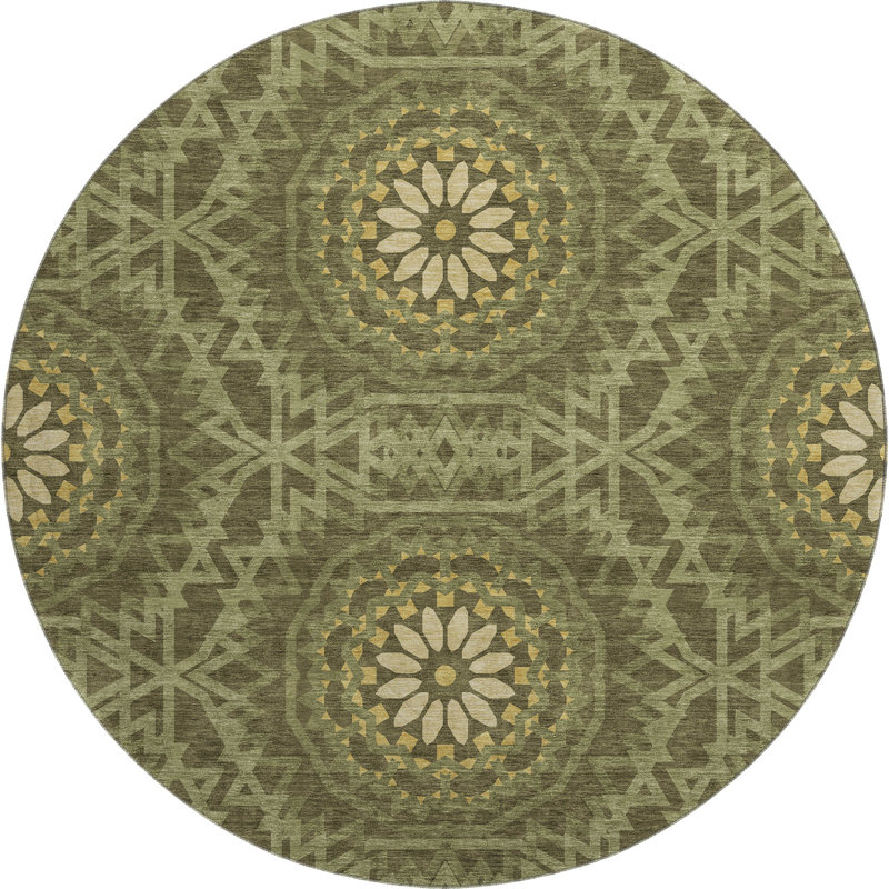 Premium Machine Washable Cerrito Olive Rug, Round 8'