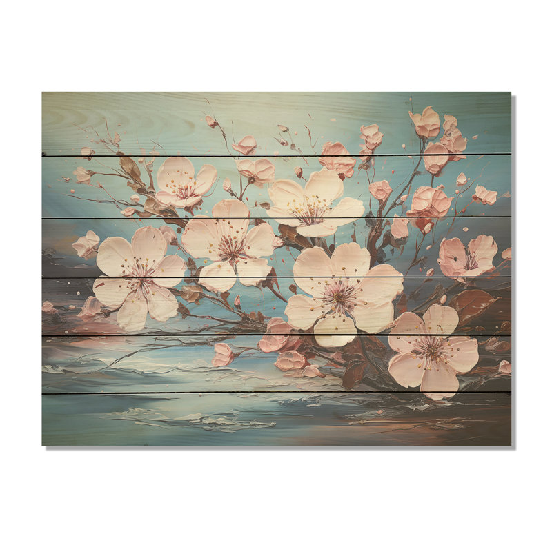 Fleur de pommier, art mural sur bois de pin naturel, H 10 po x l 20 po