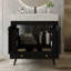 Meuble-lavabo moderne de 29,9 po avec pieds en métal, armoire à grain de bois noir, comptoir en marbre et lavabo en céramique, boutons dorés, sans miroir-271607000-284347315