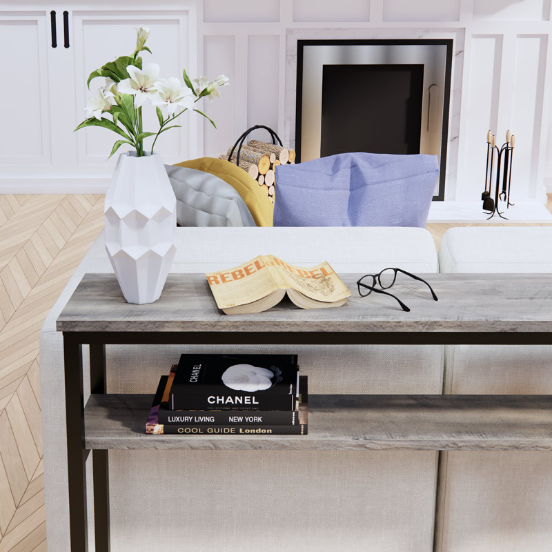 Table longue à 2 niveaux, gris, 31.5" H x 39.4" W x 7.9" D, Gris