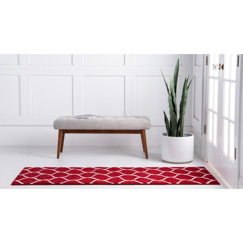 Tapis géométrique Llanet, Tapis de couloir 2 pi x 8 pi 8 po, Red