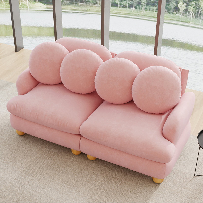 Canapé d'angle modulaire 2 places en chenille rose, 173 cm (68 po), assise profonde avec 4 coussins décoratifs., Pink