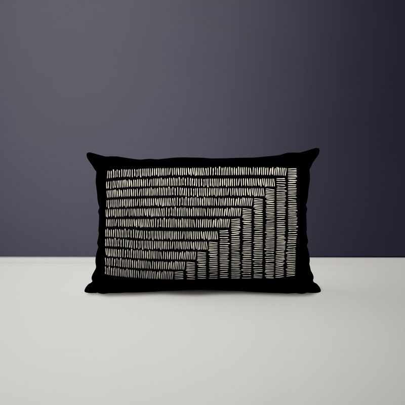 Polyester/Polyester Blend Lumbar Rectangular Indoor/Outdoor Pillow Cover & Insert, Black