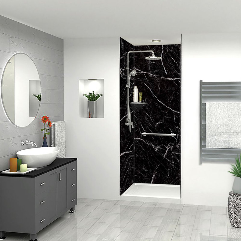 Transolid Titan Shower Wall Kit, 96" H x 36" W x 36" D, Black Caruso Honed