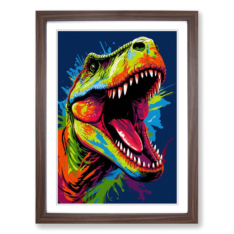 XYZ-FRM-V1223-1664 Tyrannosaurus Rex Pop - Single Picture Frame Print on Wood, 46cm H x 34cm W x 2cm D, Walnut 