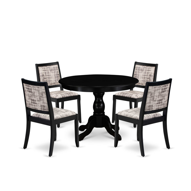 5-pc Table set consists of a Round Table and 4 Texture Polyester stackable Chair - (Finish Option)., Black
