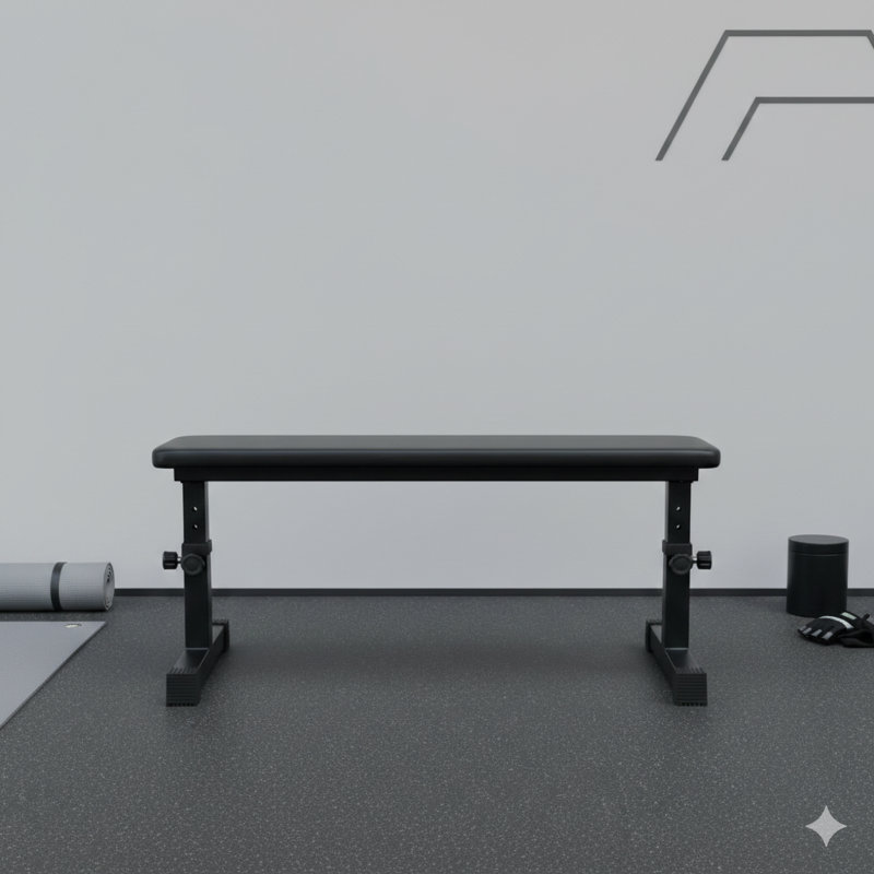 Banc de musculation à conception plate pour les haltères, servant de tabouret compact pour la mise en forme à domicile et l'entraînement en force, mettant l'accent sur le confort et la construction de soutien