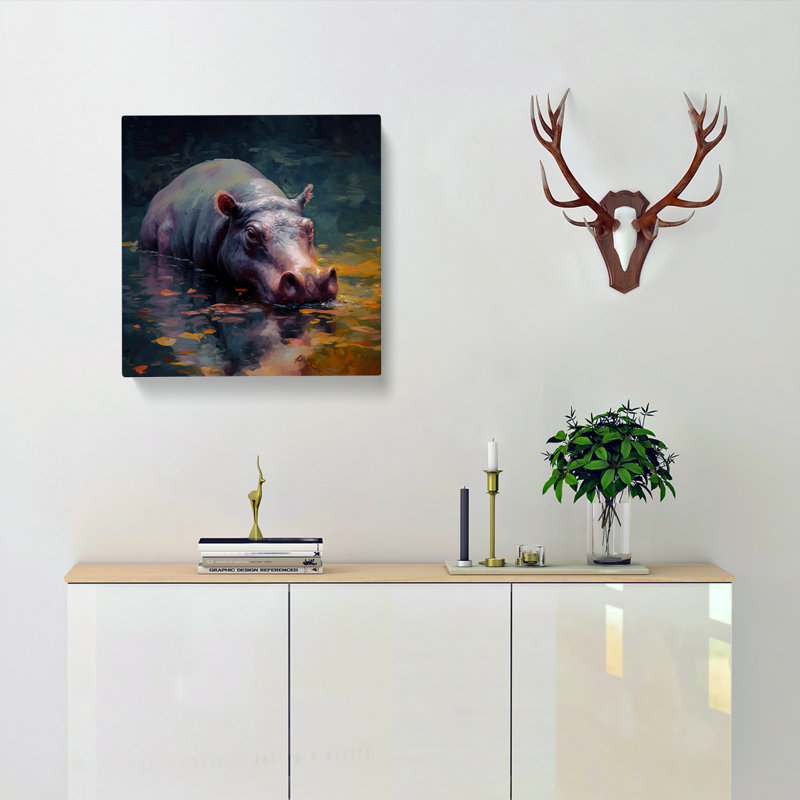 Hippo Impressionism - Wrapped Canvas - Framed Print