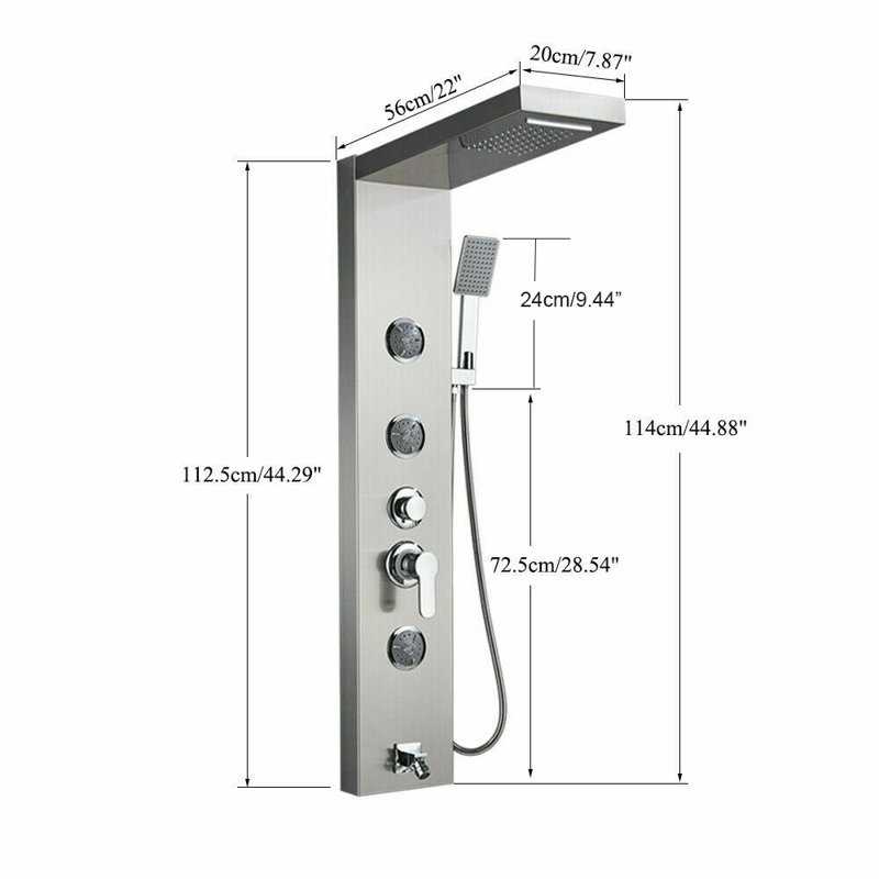Shower Panel Massage Jets Rainfall Waterfall Shower Head, Shower Stainless Steel Wall Mount Massage Multi-function Bathroom Shower Panel Tower System, Brushed Nickel