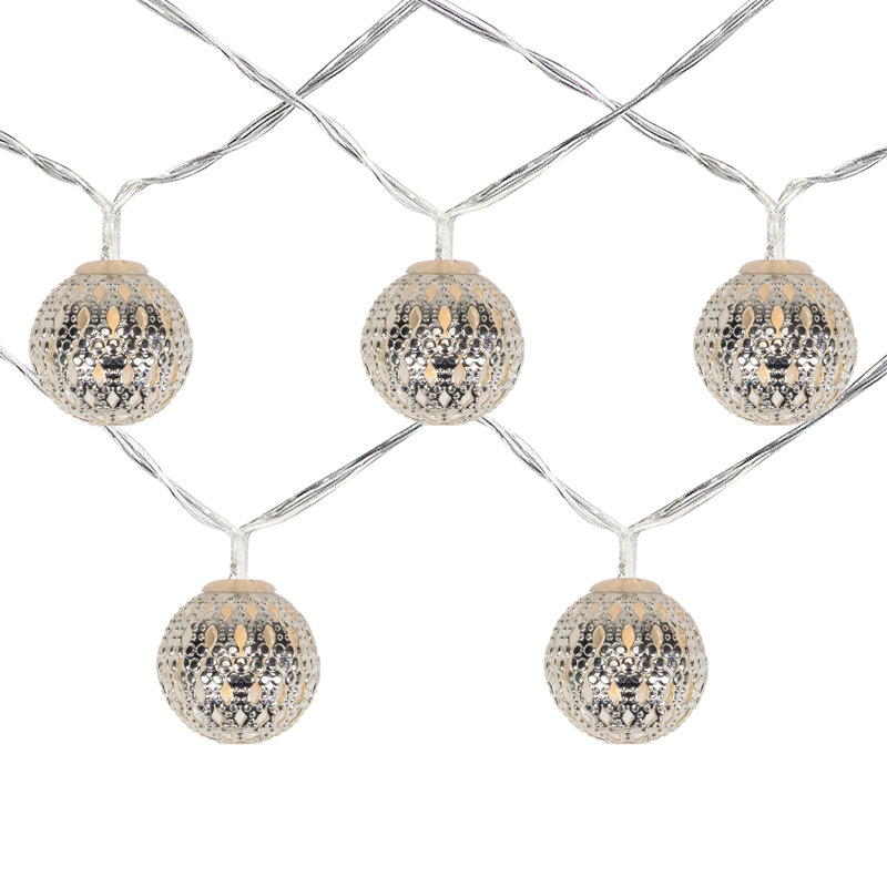 Boule de Noël 10 lumières DEL blanc chaud 10 B / O, Argent